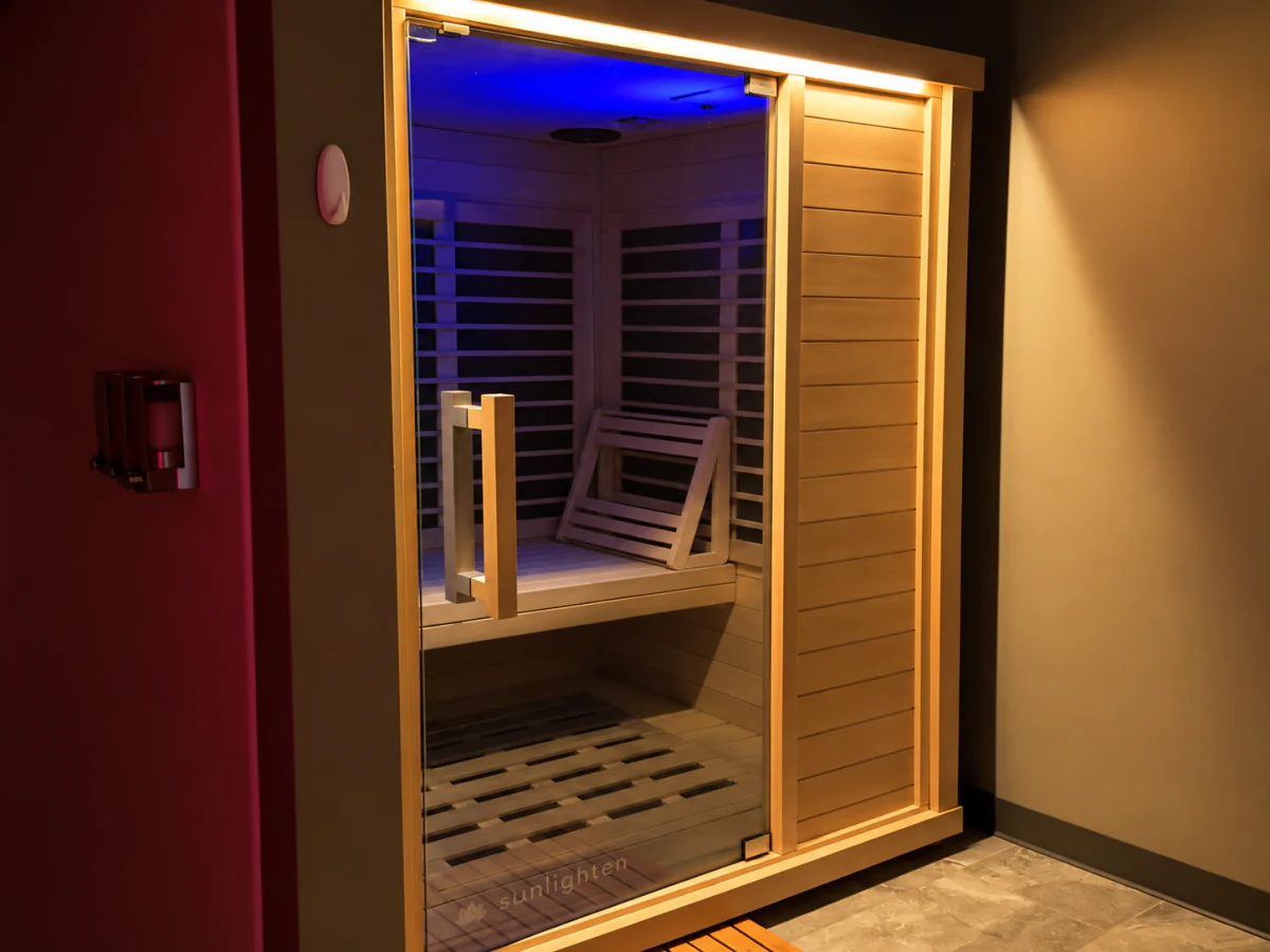 Wood-lined infrared sauna